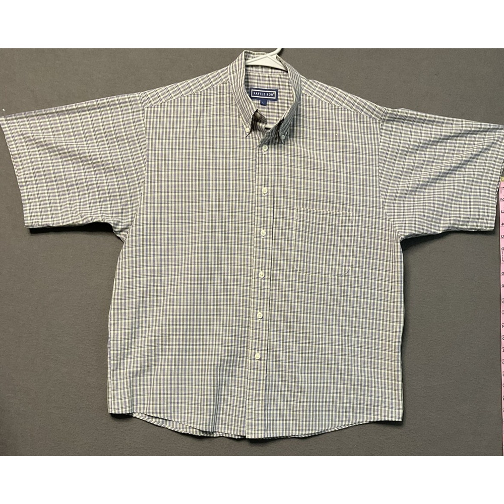 Savile Row Shirt Mens Large Blue Green Plaid Short Sleeve Button Down Classic